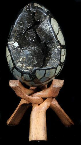 Septarian Dragon Egg Geode - Black Crystals #36092